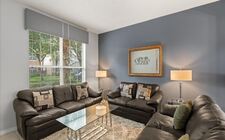 Living room with comfortable leather sofa set