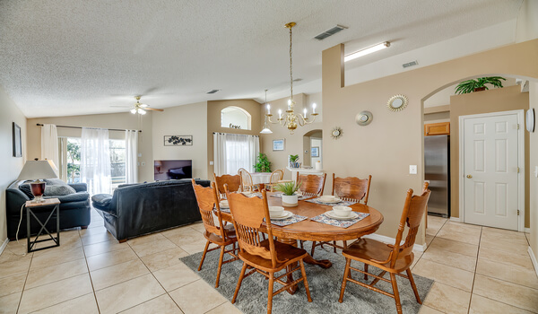 Formal dining and family room view
