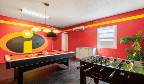 Game-room: Has a pool table and foosball table