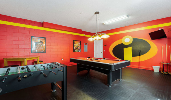 Game-room: Has a pool table and foosball table