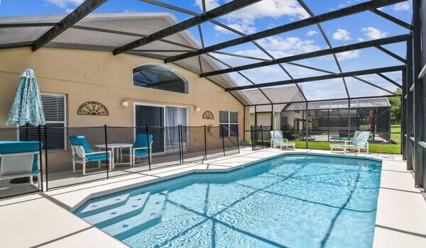 Private pool has a spacious pool deck